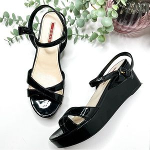 Prada Sport Black Patent Leather Platform Sandals Size 36 1/2 6.5